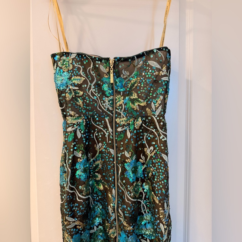 NWOT BRONX AND BANCO Dahlia Teal Multi Maxi Dress, Strapless Floral Gown - Picture 9 of 14